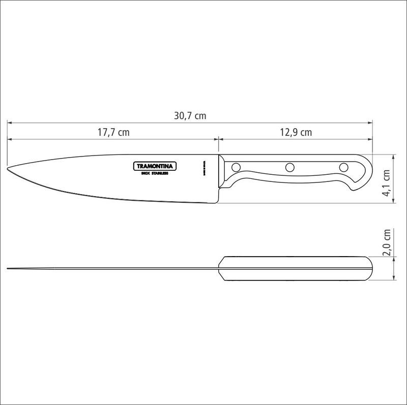 Tramontina Ultracorte Chef Knife with Stainless Steel Blade and Black Polypropylene Handle