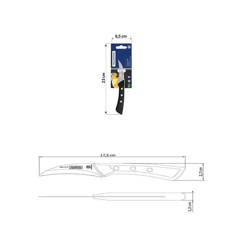 Tramontina Solutta Peeling Knife with Stainless-Steel Blade and Black Polycarbonate y fibra de vidrio Handle 3"