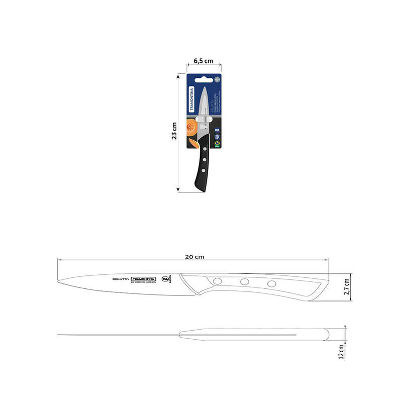 Tramontina Solutta vegetable and fruit knife with Stainless-Steel Blade and Black Polycarbonate Handle 4"