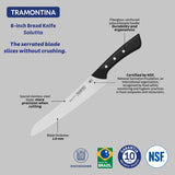 Tramontina Solutta Bread Knife with Stainless-Steel Blade and Black Polycarbonate Handle 8"
