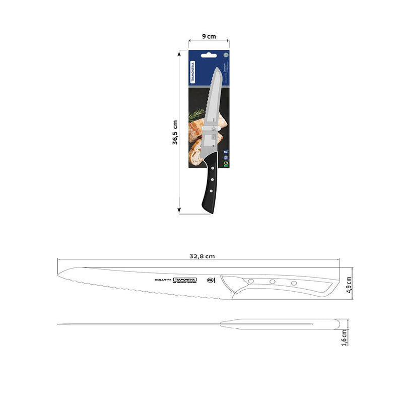 Tramontina Solutta Bread Knife with Stainless-Steel Blade and Black Polycarbonate Handle 8"