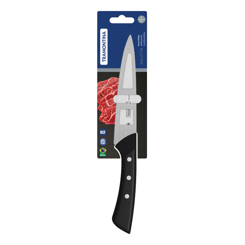 Tramontina Solutta Utility Knife with Stainless-Steel Blade and Black Polycarbonate Handle 6"