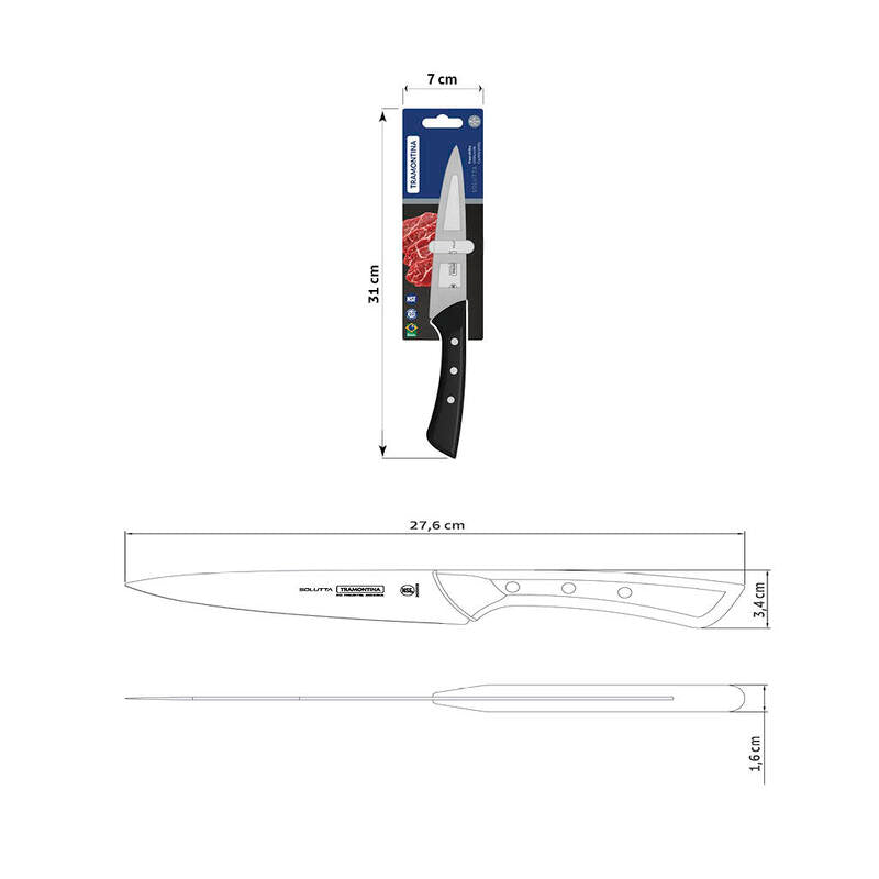 Tramontina Solutta Utility Knife with Stainless-Steel Blade and Black Polycarbonate Handle 6"
