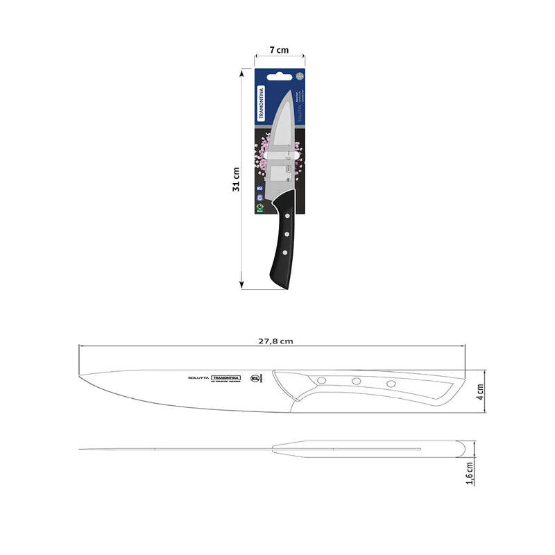 Tramontina Solutta Chef"s Knife with Stainless-Steel Blade and Black Polycarbonate Handle 6"