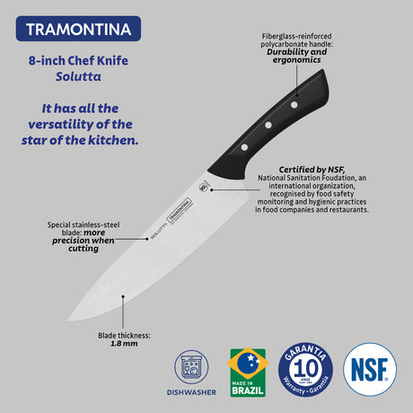 Tramontina Solutta Ham Knife with Stainless-Steel Blade and Black Polycarbonate Handle 10"