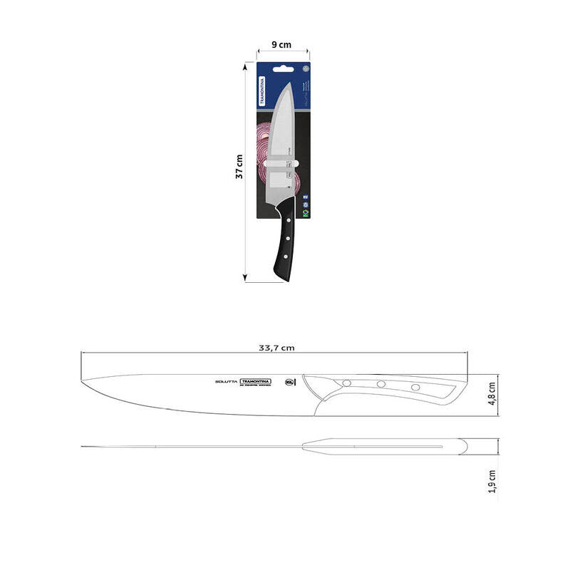 Tramontina Solutta Chef"s Knife with Stainless-Steel Blade and Black Polycarbonate Handle 8"