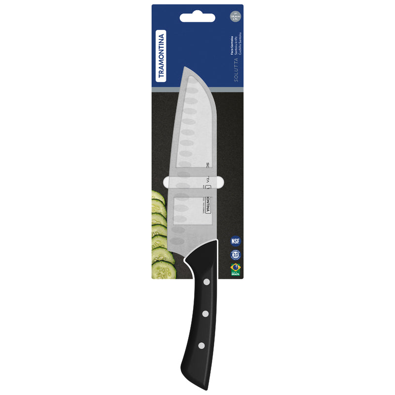 Tramontina Solutta Santoku Knife with Stainless-Steel Blade and Black Polycarbonate Handle 7"