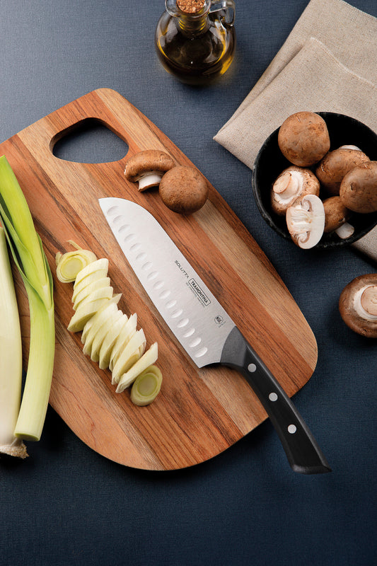 Tramontina Solutta Santoku Knife with Stainless-Steel Blade and Black Polycarbonate Handle 7"