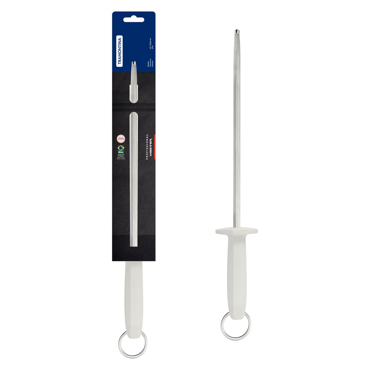 Tramontina Professional 12" Grooved Sharpener with Carbon Steel Rod and White Polypropylene Handle
