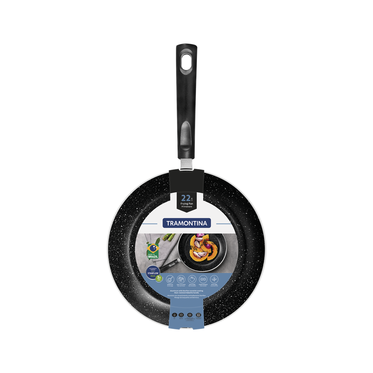 Tramontina Aluminum Frying Pan with Interior and Exterior Starflon Max Blue Nonstick Coating 22 cm 1.0 L