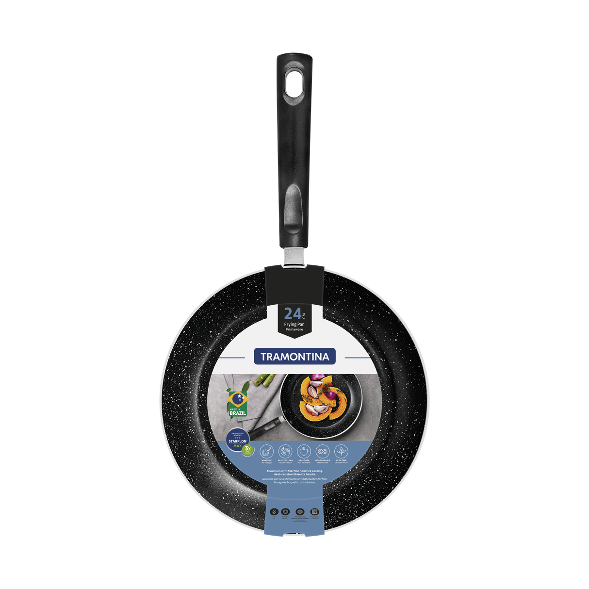 Tramontina Aluminum Frying Pan with Interior and Exterior Starflon Max Nonstick Coating and Bakelite Handle 24 cm 1.2 L Blue