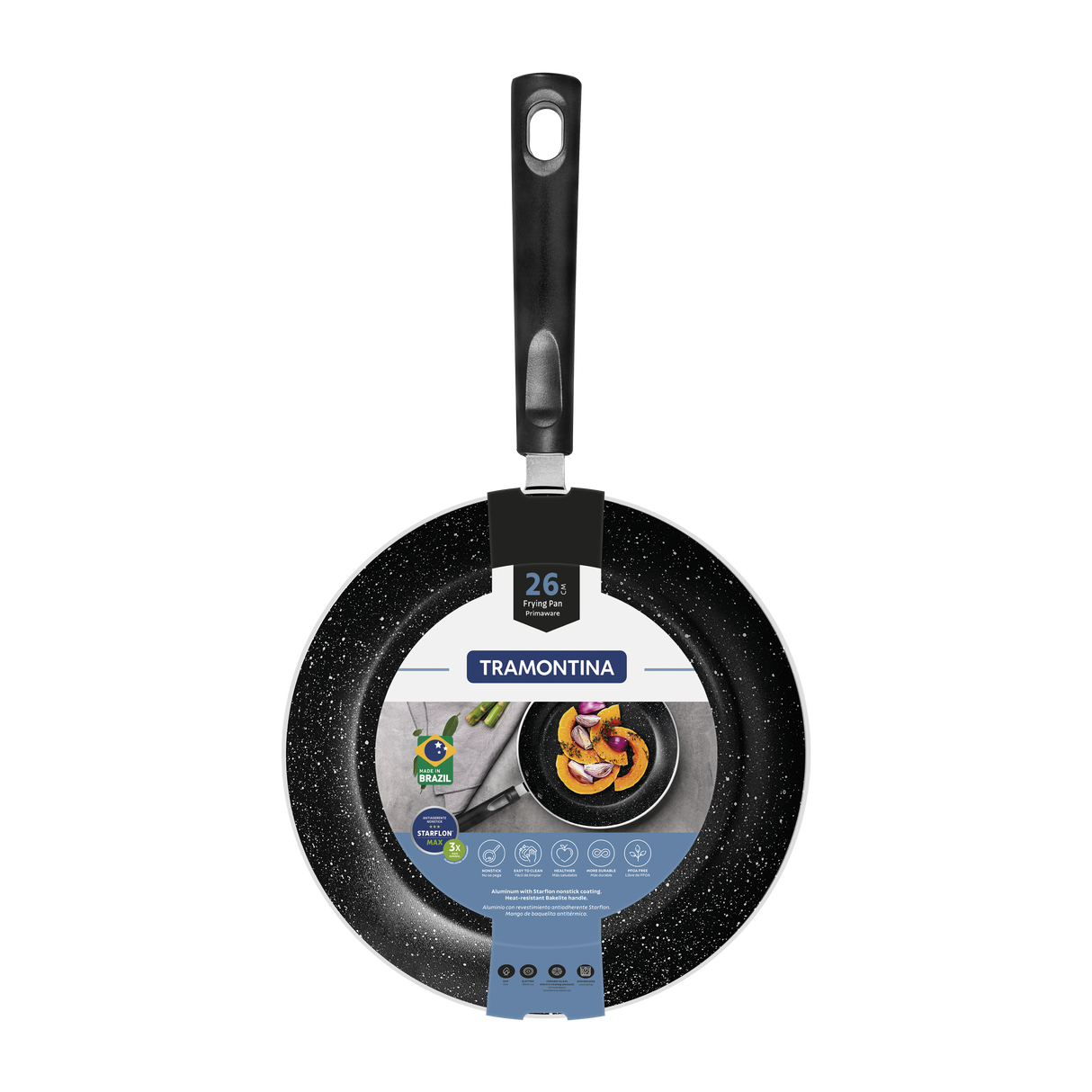 Tramontina Aluminum Frying Pan with Interior and Exterior Starflon Max Nonstick Coating and Bakelite Handle 26 cm 1.8 L Blue