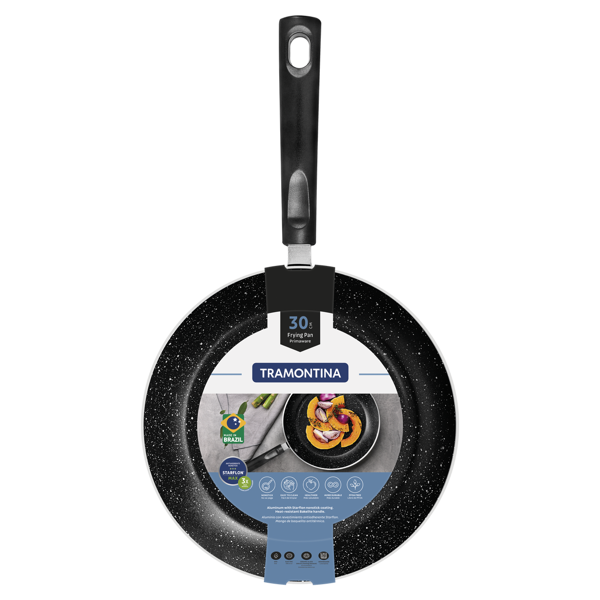 Tramontina Aluminum Frying Pan with Interior and Exterior Starflon Max Nonstick Coating and Bakelite Handle 30 cm, 2.5 L Blue