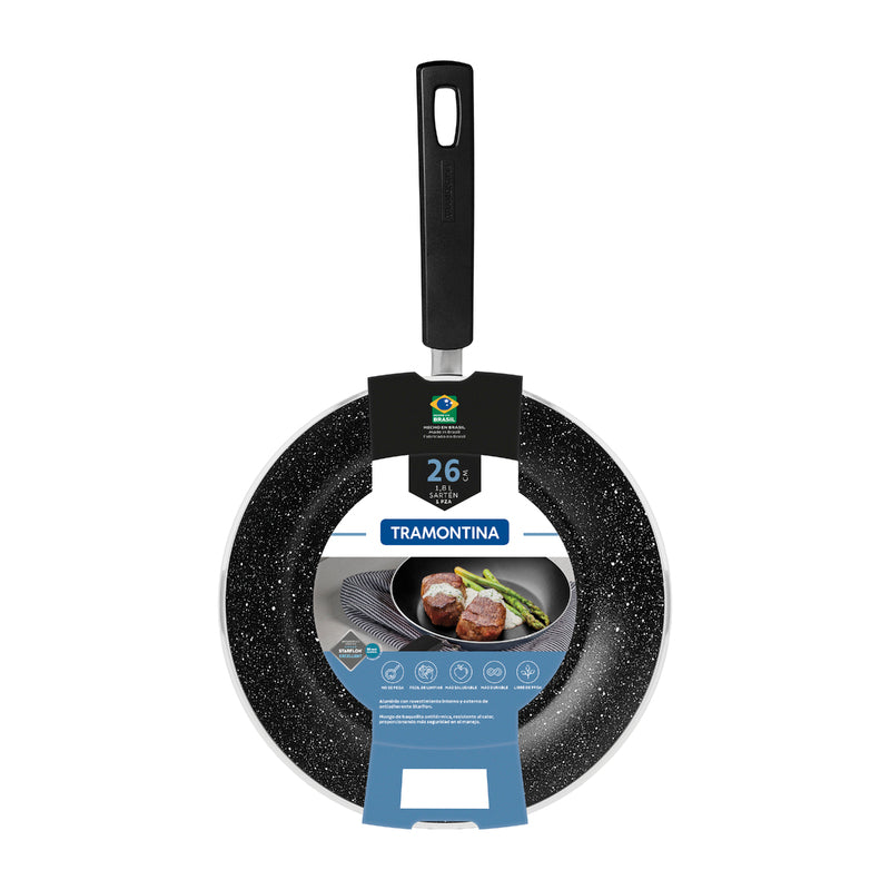 Tramontina Sicília Black Aluminum Frying Pan with Interior and Exterior Starflon Excellent Coating 26 cm 1,8 L