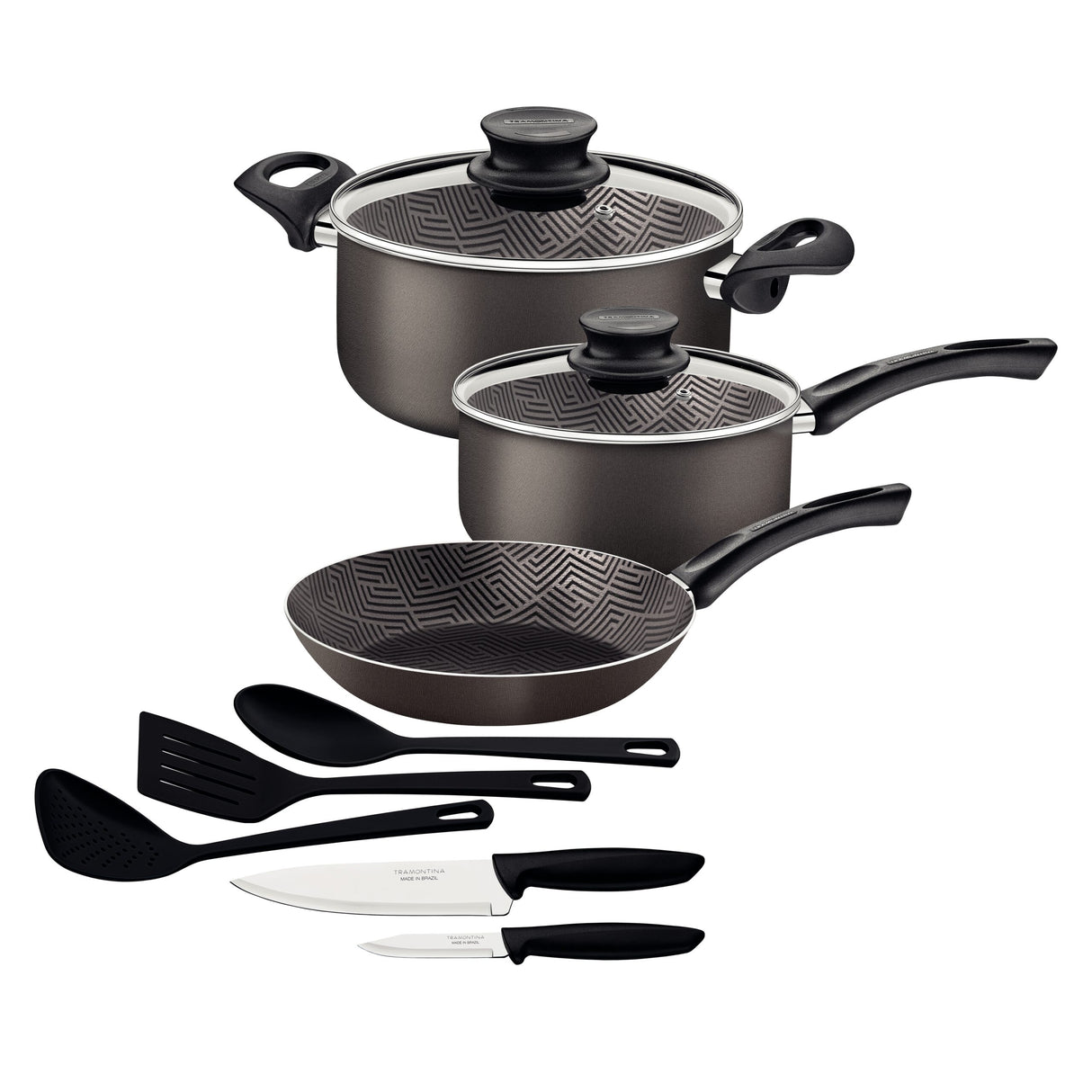 Tramontina Paris 10 Pieces Lead-Colored Aluminum Cookware Set with Interior and Exterior Starflon Max PFOA Free Nonstick Coating