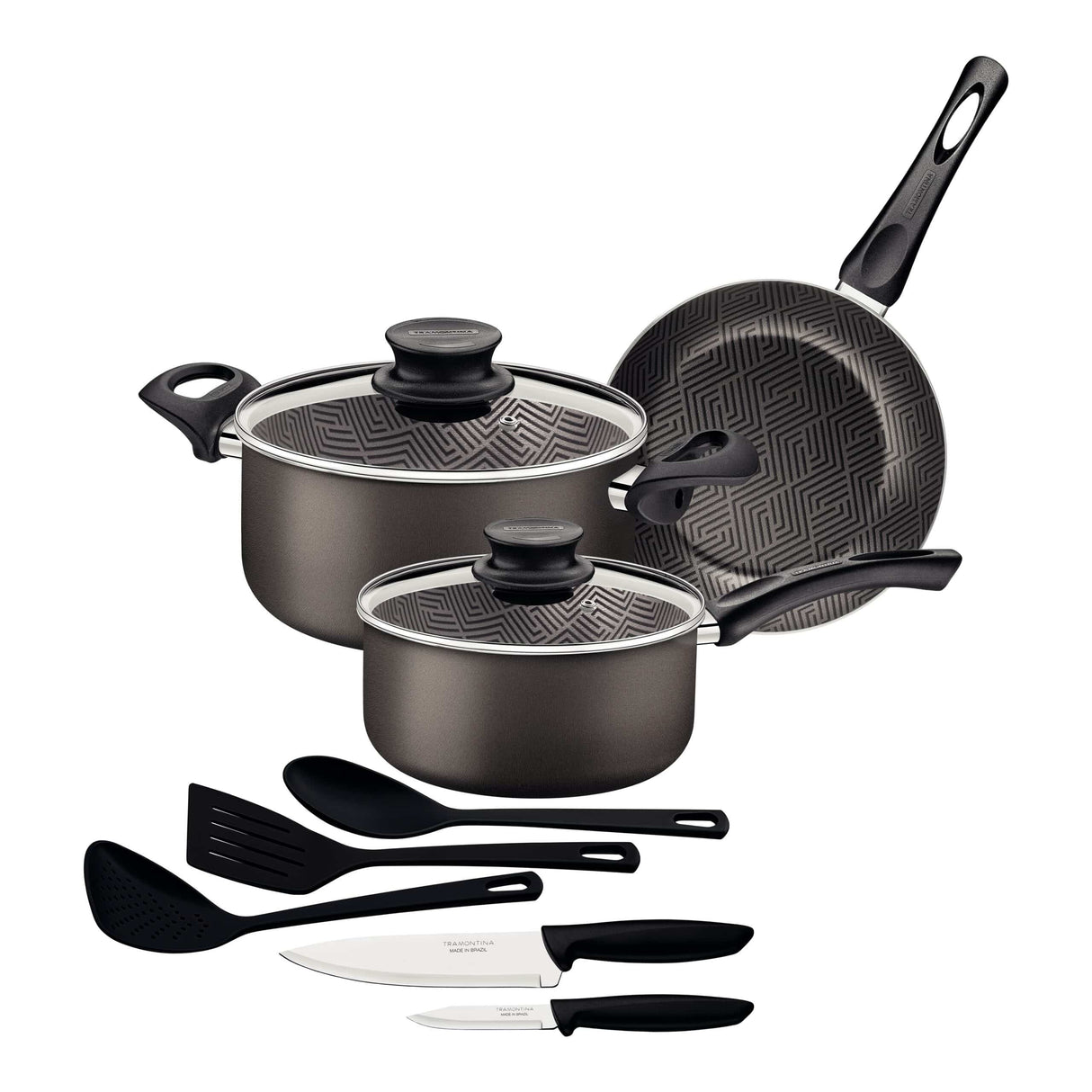Tramontina Paris 10 Pieces Lead-Colored Aluminum Cookware Set with Interior and Exterior Starflon Max PFOA Free Nonstick Coating
