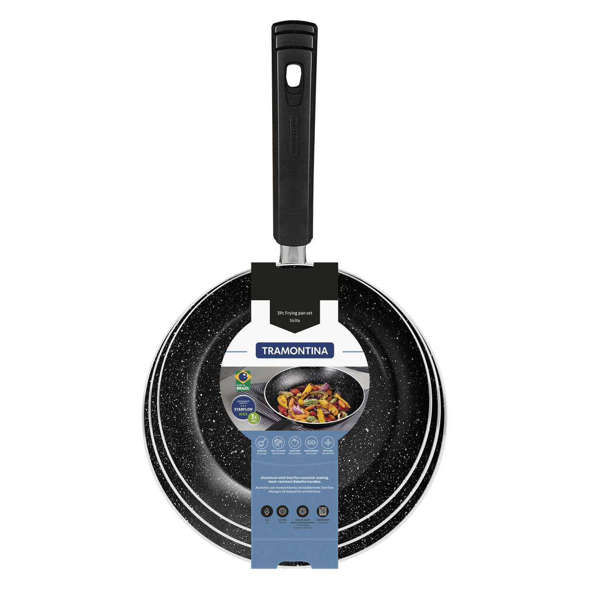 Tramontina Turim 3-Piece Aluminum Frying Pan Set with Interior and Exterior Starflon Max Nonstick Coating Blue