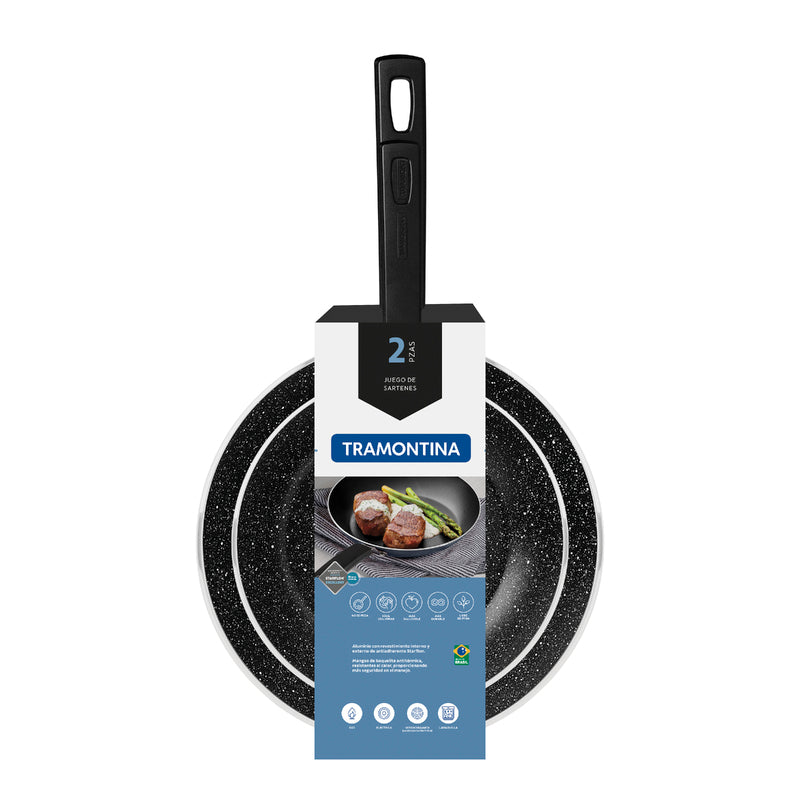 Tramontina Sicília Black Aluminum Frying Pan Set with Interior and Exterior Starflon Excellent Nonstick Coating 2 pieces