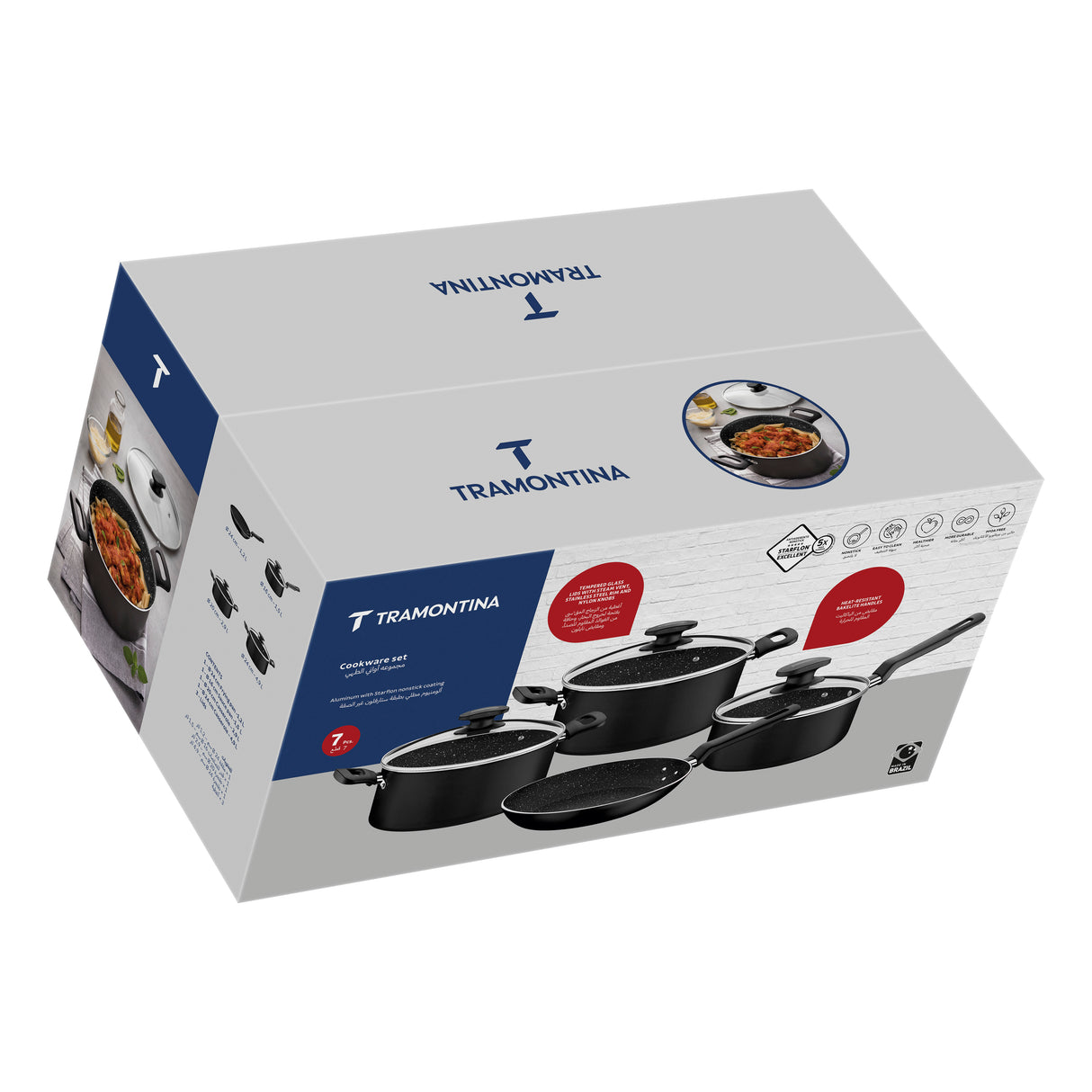 Tramontina Black Aluminum Cookware Set with Interior and Exterior Starflon Excellent Nonstick Coating 7 pieces