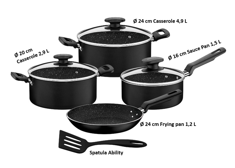 Tramontina Black Aluminum Cookware Set with Interior and Exterior Starflon Excellent Nonstick Coating 8 pieces