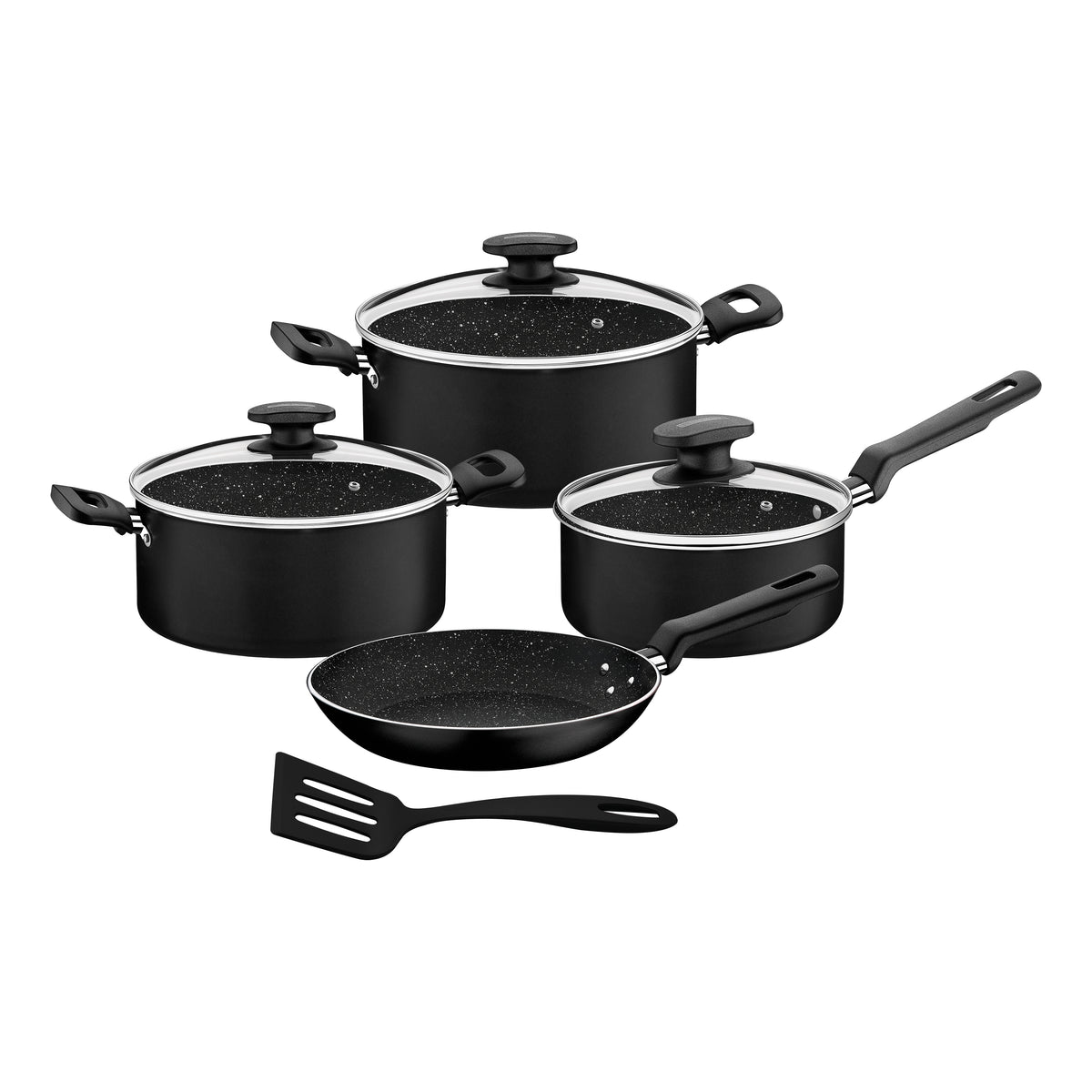 Tramontina Black Aluminum Cookware Set with Interior and Exterior Starflon Excellent Nonstick Coating 8 pieces