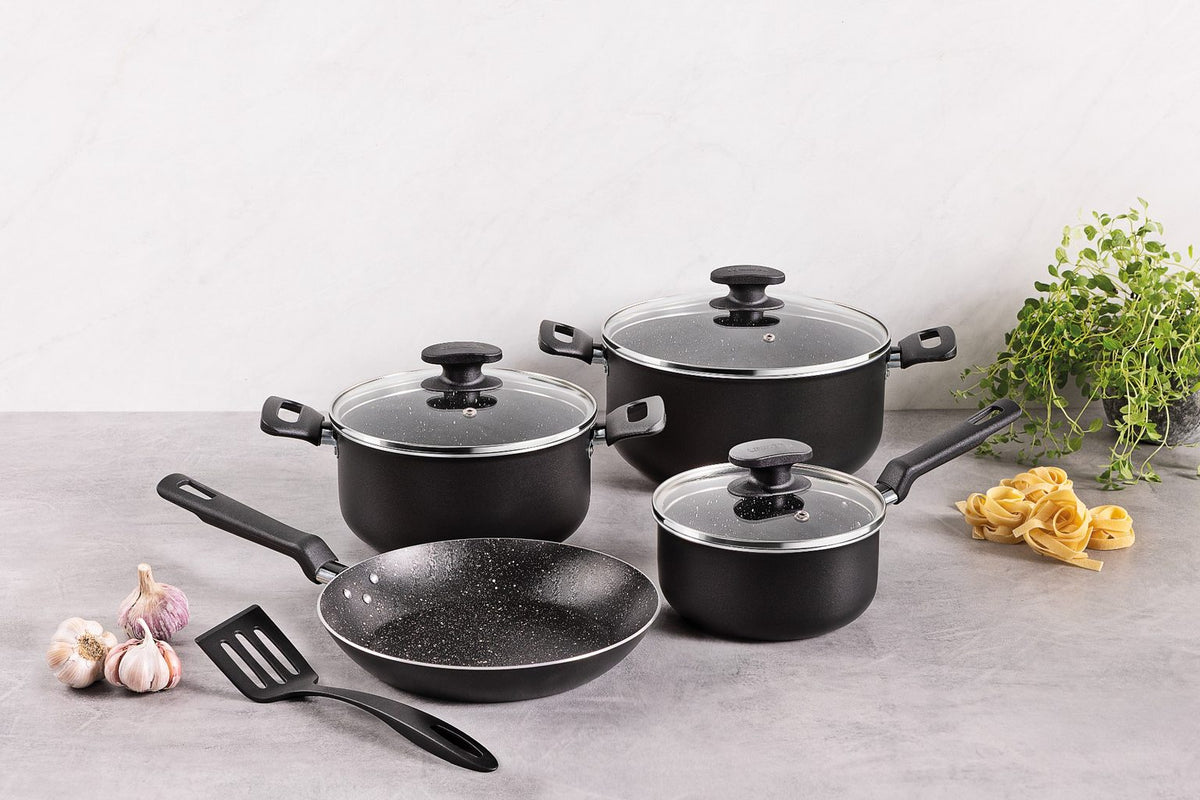 Tramontina Black Aluminum Cookware Set with Interior and Exterior Starflon Excellent Nonstick Coating 8 pieces