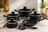 Tramontina 10-Piece Black Aluminum Cookware Set with Starflon Excellent Nonstick Coating