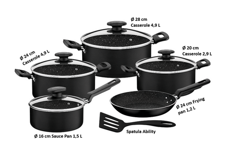 Tramontina 10-Piece Black Aluminum Cookware Set with Starflon Excellent Nonstick Coating