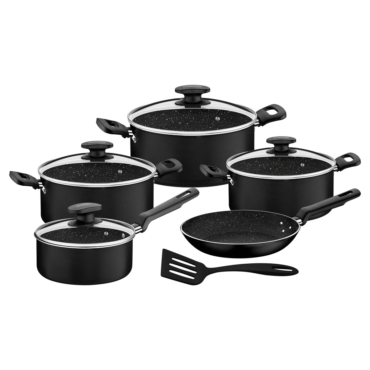 Tramontina 10-Piece Black Aluminum Cookware Set with Starflon Excellent Nonstick Coating