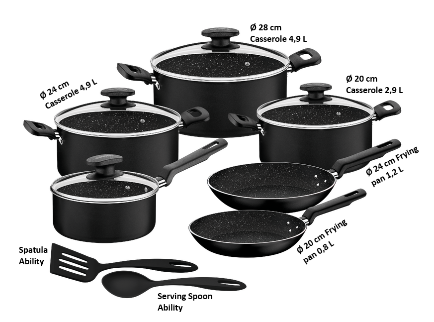 Tramontina Black Aluminum Cookware Set with Interior and Exterior Starflon Excellent Nonstick Coating 12 pieces