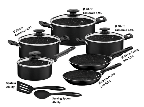 Tramontina Black Aluminum Cookware Set with Interior and Exterior Starflon Excellent Nonstick Coating 12 pieces