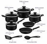 Tramontina Black Aluminum Cookware Set with Interior and Exterior Starflon Excellent Nonstick Coating 12 pieces