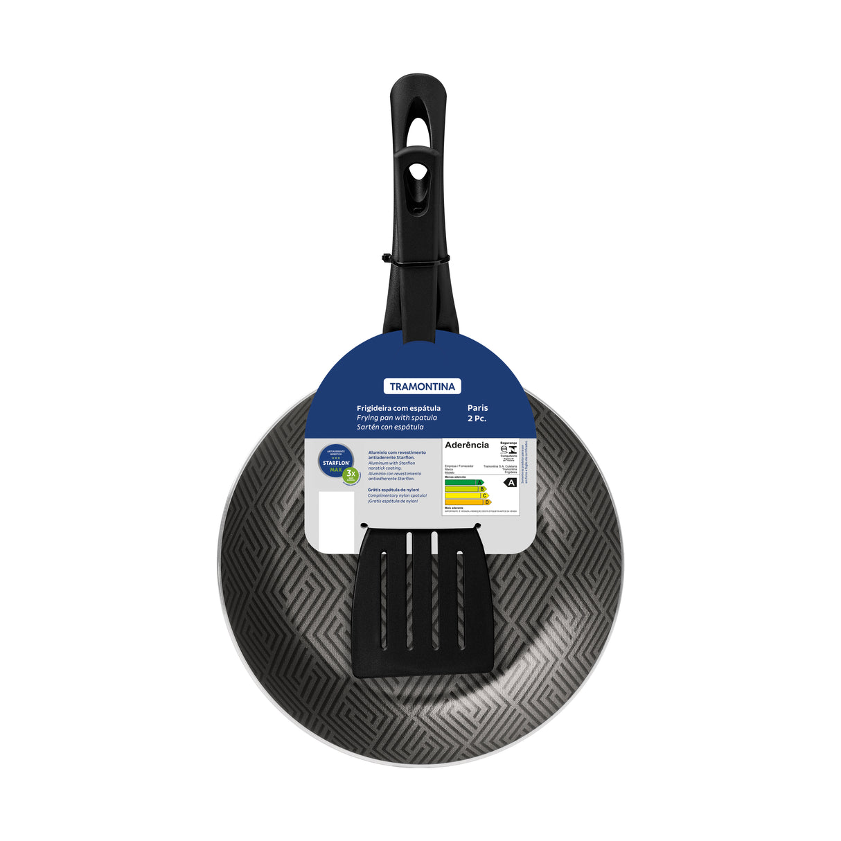 Tramontina Paris Aluminum Frying Pan with Interior and Exterior Starflon Max Lead Nonstick Coating with a Nylon Spatula