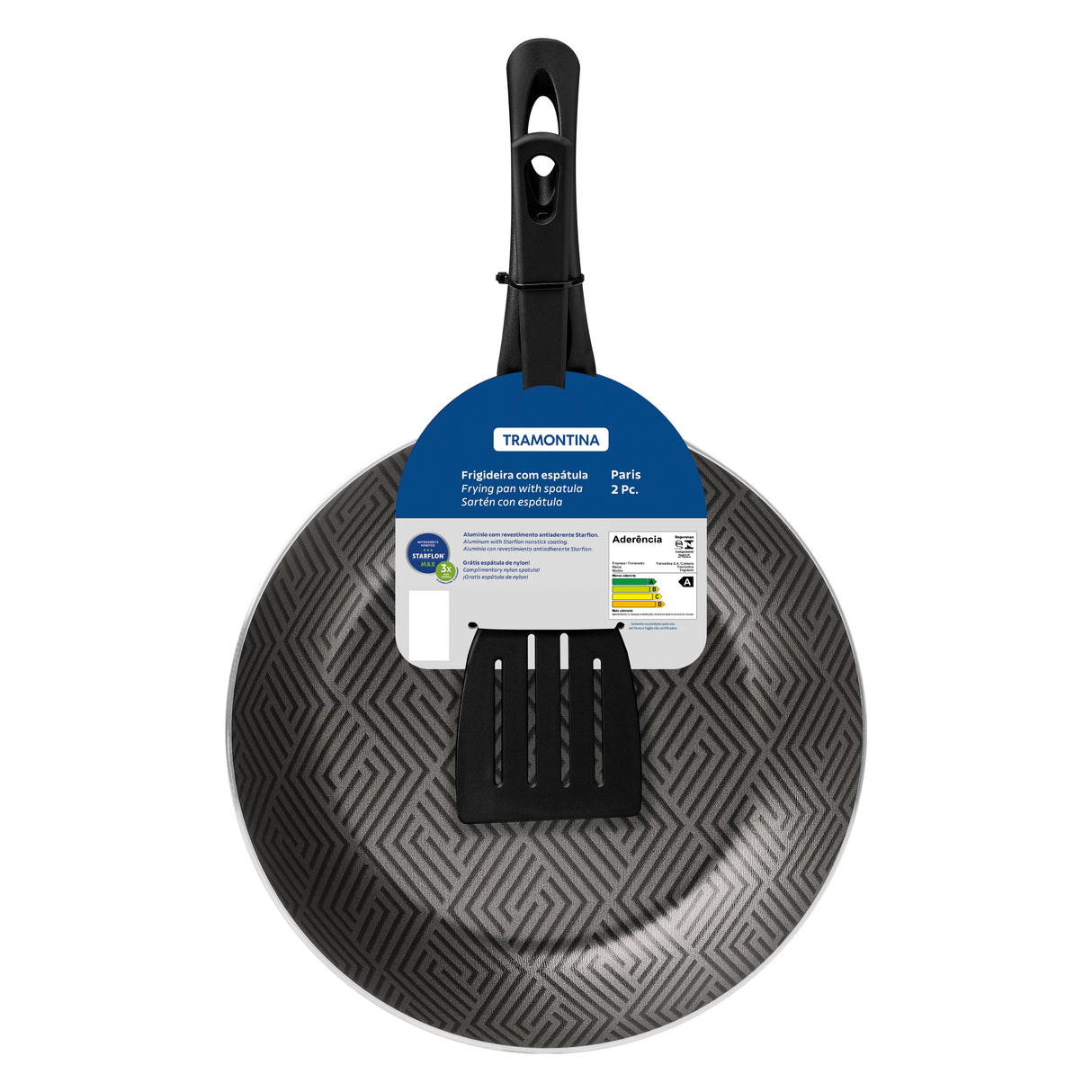 Tramontina Paris Aluminum Frying Pan with Interior and Exterior Starflon Max Lead Nonstick Coating with a Nylon Spatula