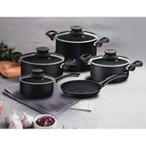 Tramontina Paris+ 9 Pieces Black Aluminum Cookware Set with Interior and Exterior Starflon Excellent PFOA Free Nonstick Coating