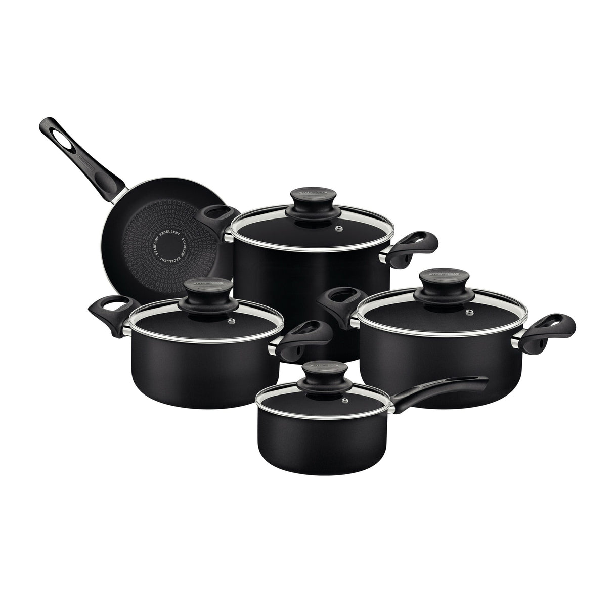 Tramontina Paris+ 9 Pieces Black Aluminum Cookware Set with Interior and Exterior Starflon Excellent PFOA Free Nonstick Coating