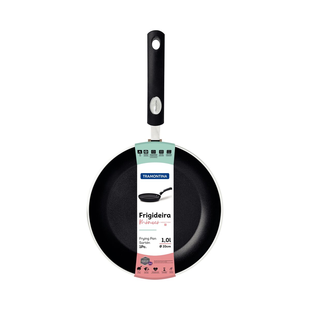 Tramontina Mônaco Induction Aluminum Frying Pan with Black Interior and Exterior Starflon Premium Nonstick Coating, 20 cm, 1 L