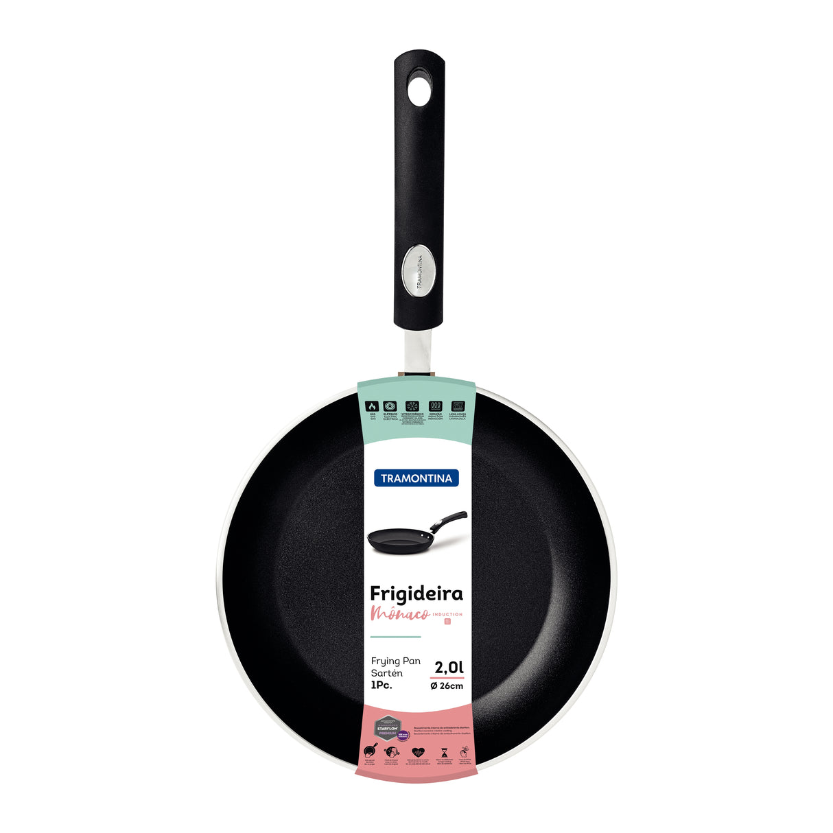 Tramontina Mônaco Induction Aluminum Frying Pan with Black Interior and Exterior Starflon Premium Nonstick Coating, 26 cm, 2 L