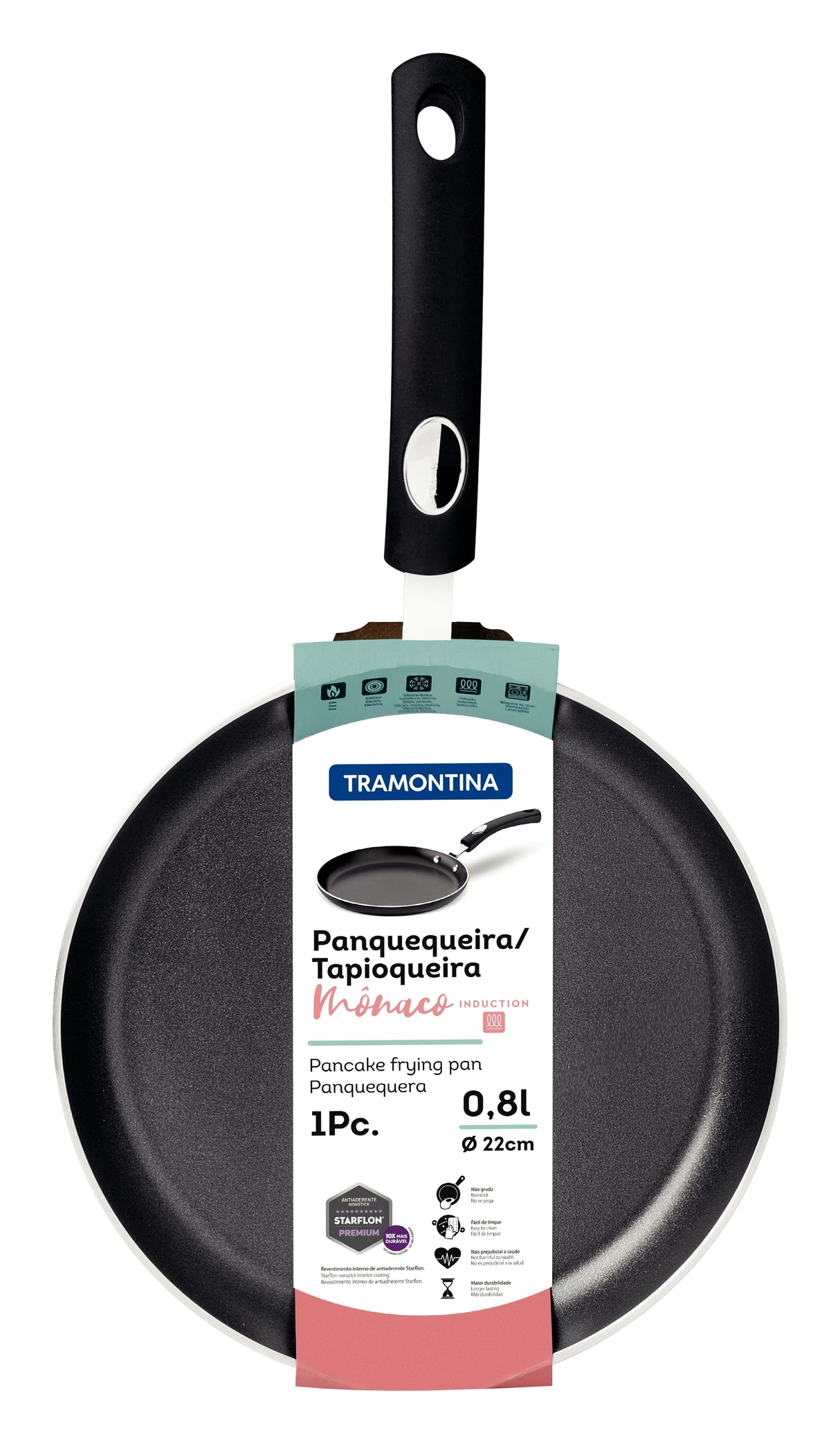 Tramontina Mônaco Induction Aluminum Pancake Mold with Black Interior and Exterior Starflon Premium Nonstick Coating, 22 cm, 0.8 L