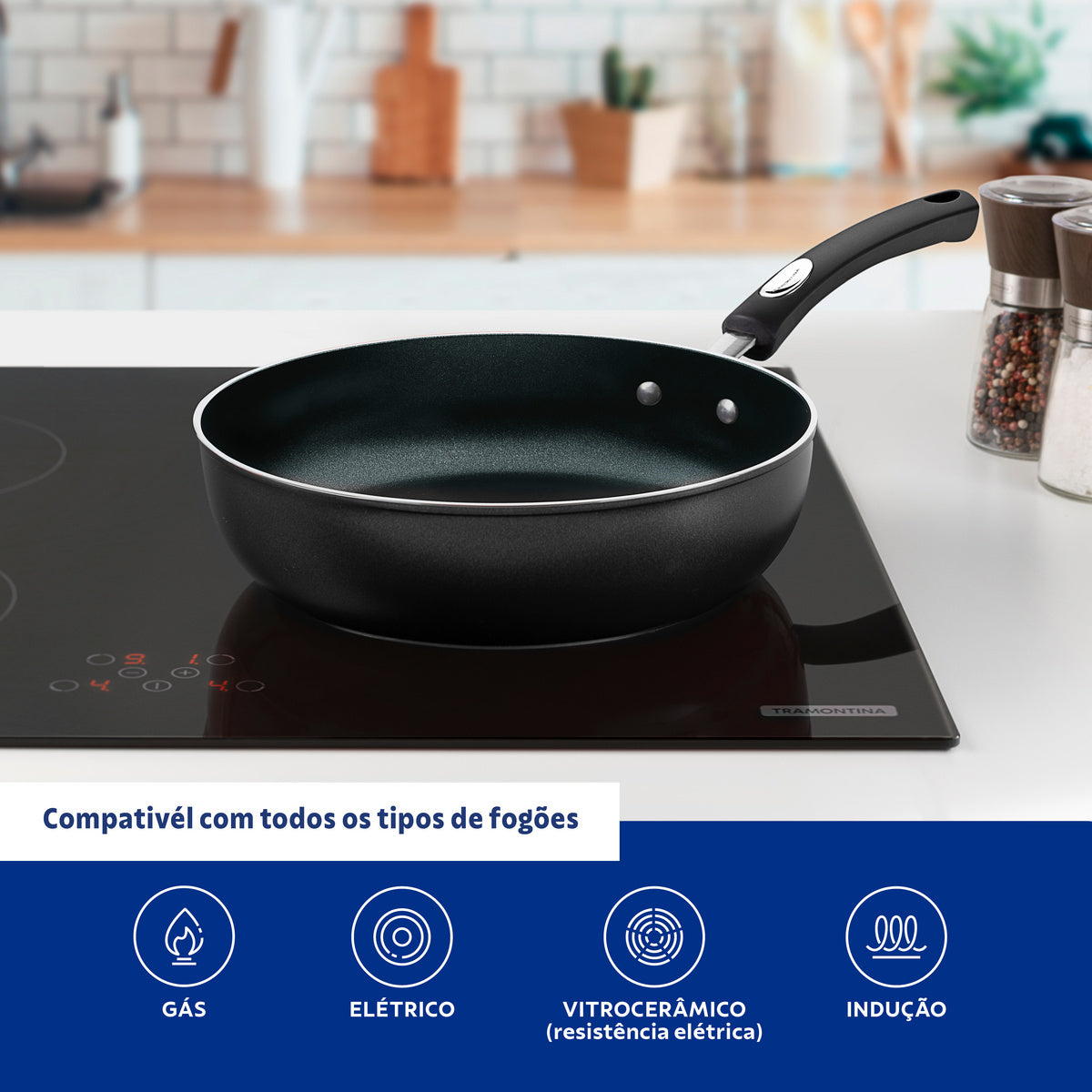 Tramontina Mônaco Induction Aluminum Deep Frying Pan with Black Interior and Exterior Starflon Premium Nonstick Coating, 24 cm, 2.7 L