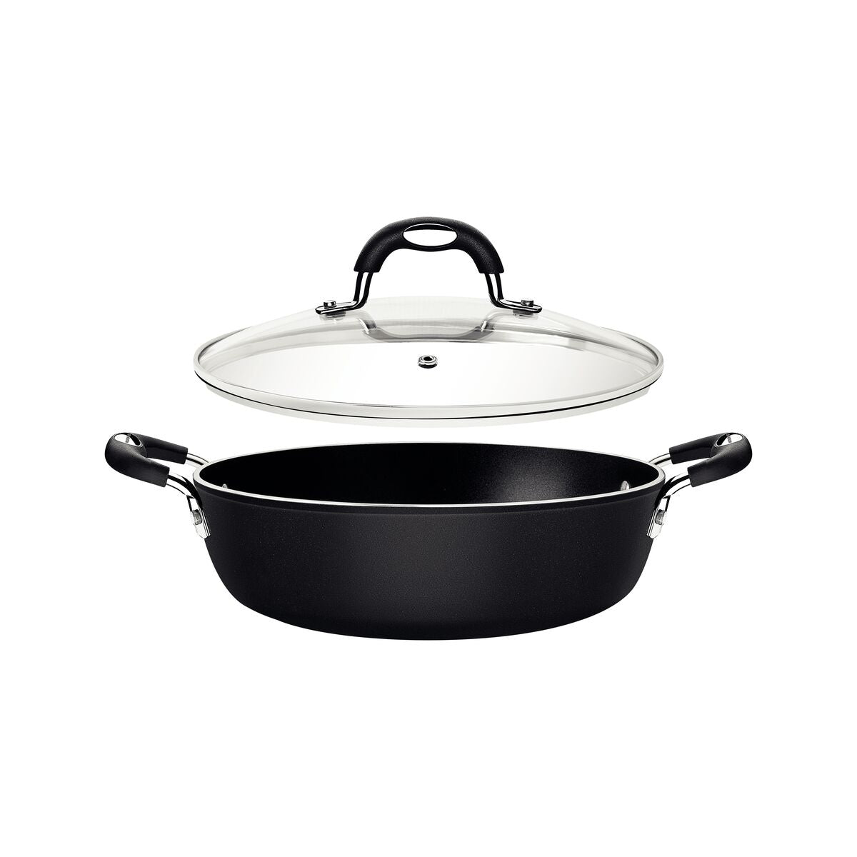 Tramontina Mônaco Induction Aluminum Skillet with Lid with Black Interior and Exterior Starflon Premium Nonstick Coating and Lid, 28 cm, 4.2 L