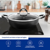 Tramontina Mônaco Induction Aluminum Skillet with Lid with Black Interior and Exterior Starflon Premium Nonstick Coating and Lid, 28 cm, 4.2 L