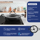Tramontina Mônaco Induction Aluminum Skillet with Lid with Black Interior and Exterior Starflon Premium Nonstick Coating and Lid, 28 cm, 4.2 L