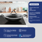 Tramontina Mônaco Induction Aluminum Wok with Black Interior and Exterior Starflon Premium Nonstick Coating and Glass Lid, 32 cm, 4.5 L