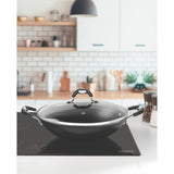 Tramontina Mônaco Induction Aluminum Wok with Black Interior and Exterior Starflon Premium Nonstick Coating and Glass Lid, 32 cm, 4.5 L