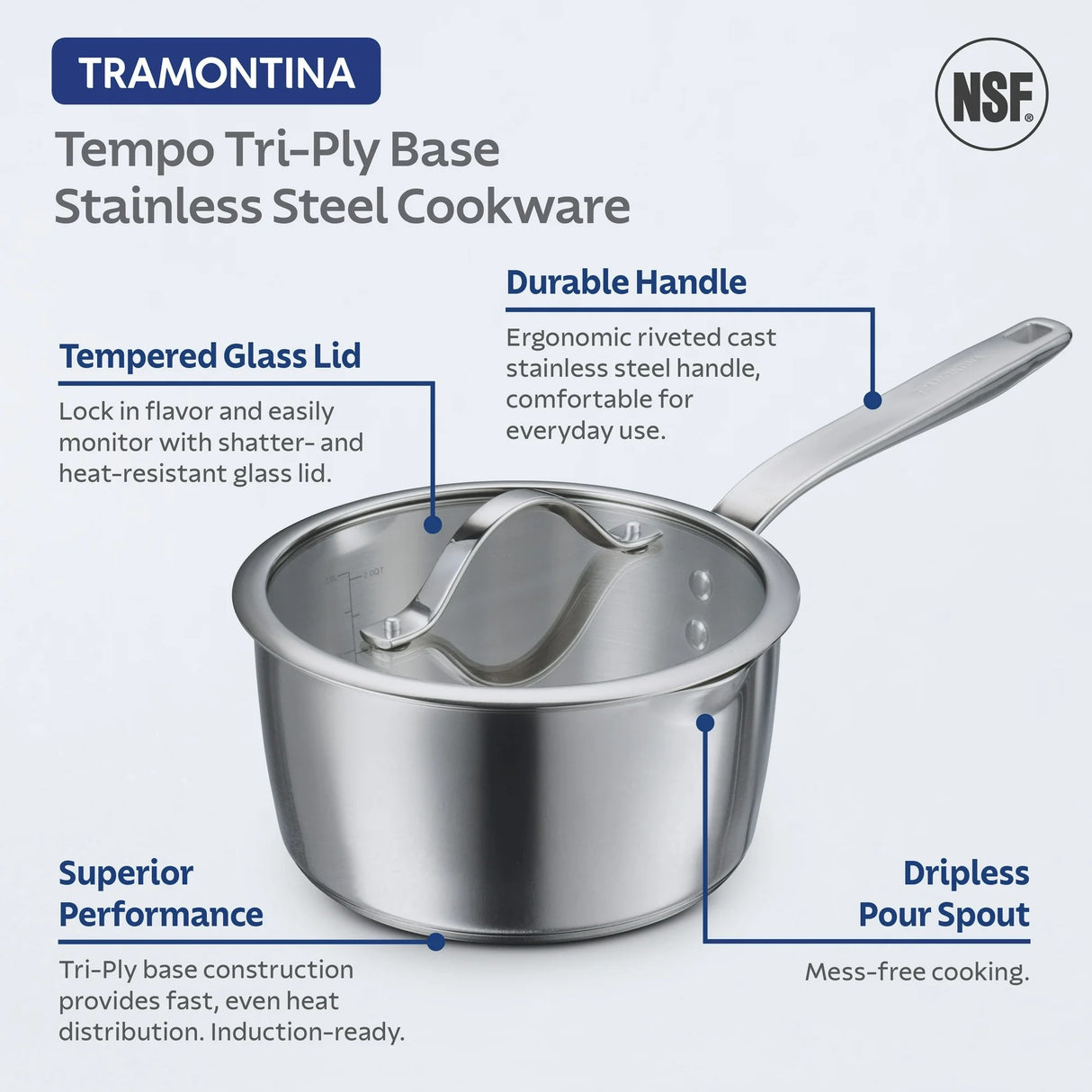 Tramontina 9 pcs Tempo Tri-Ply Base Stainless Steel Cookware Set