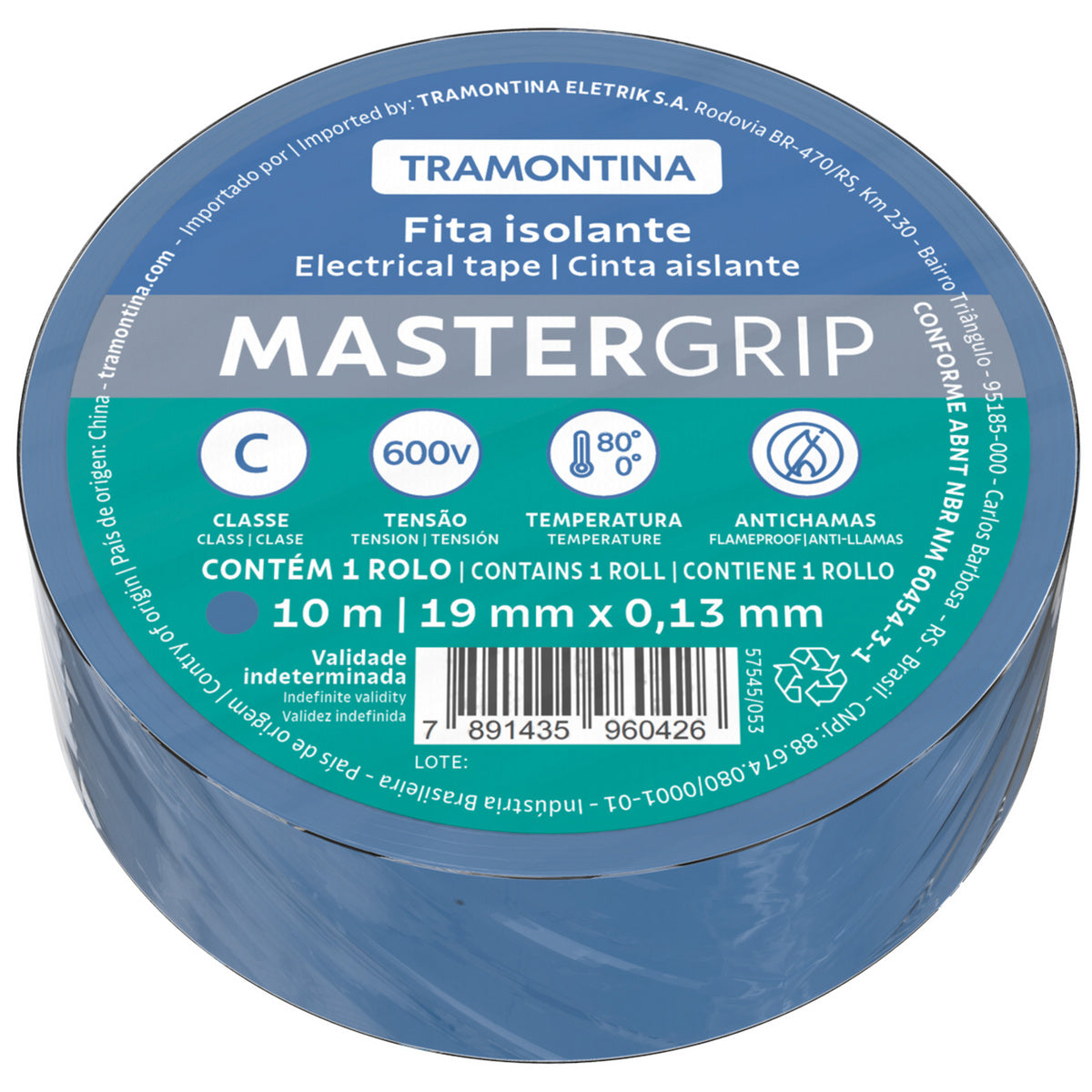 Tramontina blue electrical tape class C, 0.13x19 mm, 10 m