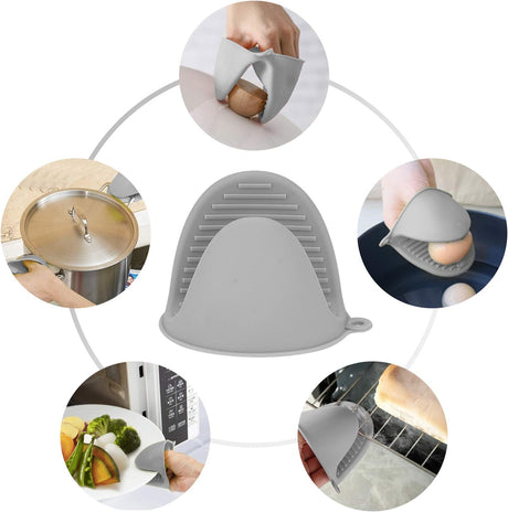 Tramontina Silicone Oven Mitts Pot Holders for Kitchen Heat Resistant Small Kitchen Mittens Rubber Air Fryer Mitts Mini Pot Pinch Grip for Cooking and Baking 1 Pair (Grey)