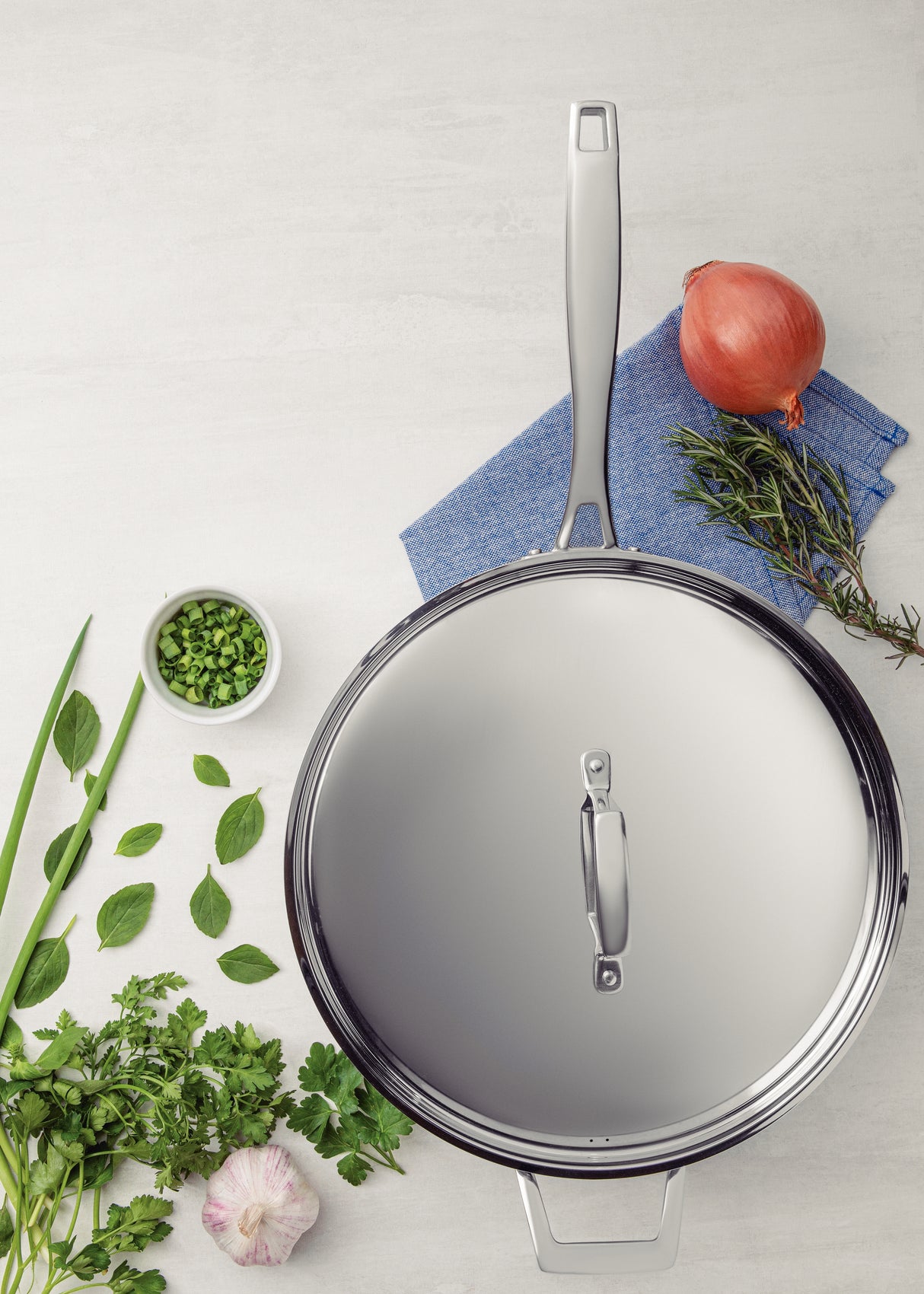 Grano 30 cm 5.6L Stainless Steel frying pan with Tri-ply body, lid and long handle