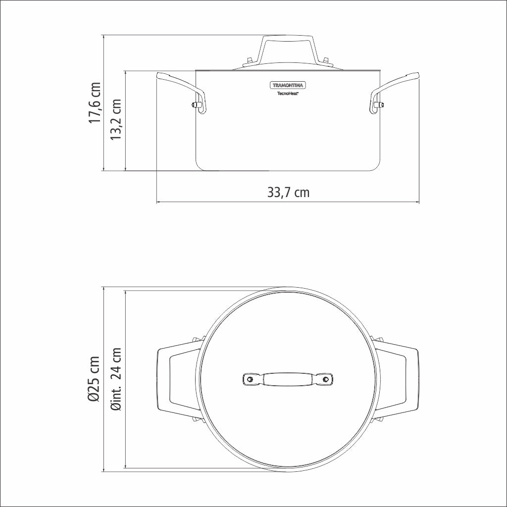 Tramontina Grano 24 cm 5,8 L stainless steel deep casserole dish with tri-ply body, lid and handles